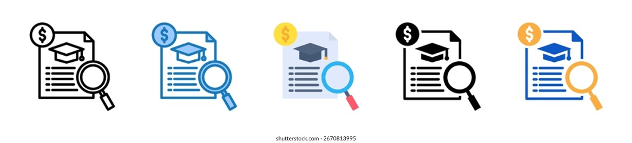 Ícones de estilo múltiplo da bolsa de estudos definem a ilustração do vetor de design.