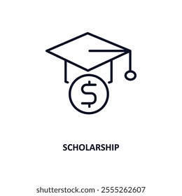 scholarship outline icon.  Thin line icon from e learning and education collection. Editable vector isolated on white background