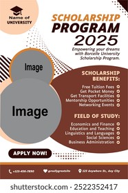 scholarship program flyer vector illustration of scholarship education program, learning abroad. financial funds and study loans for education. academic achievements, school cost. for banner, web, web