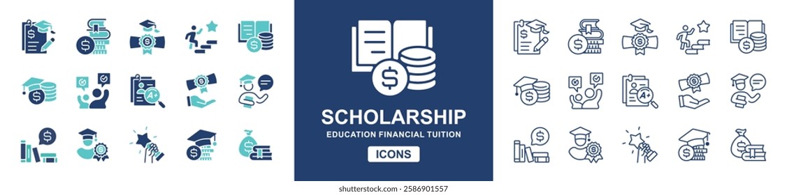 scholarship school tuition icon set education support university college cost financial loan student graduation study money tuition signs vector illustration