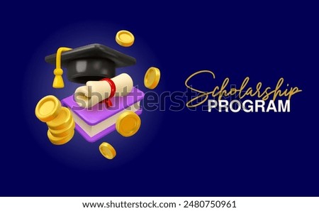 Scholarship vector 3d web banner. Student loan illustration. Investment in education and knowledge poster template. Financial and accounting course advertisement concept