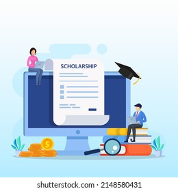 Scholarship vector concept. Student on laptop applying for a scholarship.