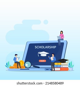 Scholarship vector concept. Student on laptop applying for a scholarship.