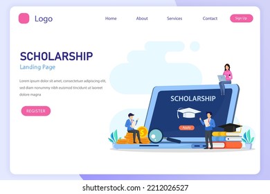 Scholarship vector concept. Student on laptop applying for a scholarship.