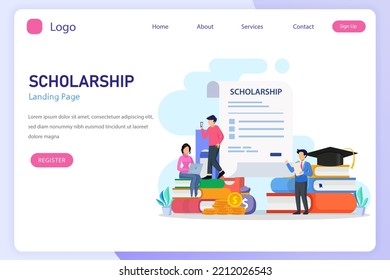 Scholarship vector concept. Student on laptop applying for a scholarship.