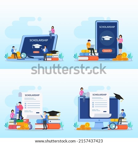 Scholarship vector concept. Student on laptop applying for a scholarship.