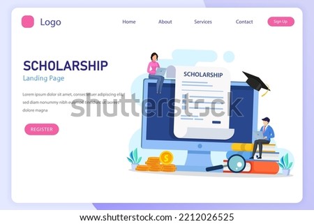 Scholarship vector concept. Student on laptop applying for a scholarship.