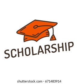 Scholarship. Vector hand drawn graduation hat icon, illustration on white background.