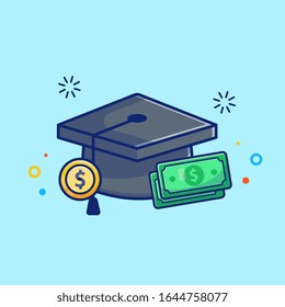 Ilustración de icono del vector de becas. Límite De Graduación Y Dinero. Icono de educación Concepto blanco aislado. Estilo de caricatura plano adecuado para la página de aterrizaje web, banner, volante, adhesivo, tarjeta, fondo