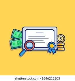Scholarship Vector Icon Illustration. Graduation Diploma And Money. Education Icon Concept White Isolated. Flat Cartoon Style Suitable for Web Landing Page, Banner, Flyer, Sticker, Card, Background