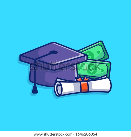 Scholarship Vector Icon Illustration. Graduation Cap, Money, Diploma. Education Icon Concept White Isolated. Flat Cartoon Style Suitable for Web Landing Page, Banner, Flyer, Sticker, Card, Background