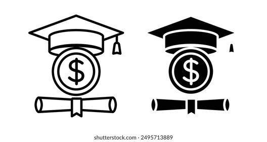 Scholarship vector icon set in black color.