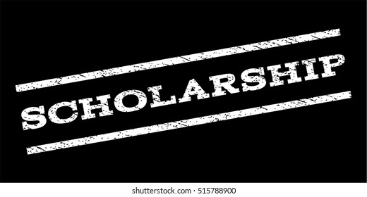 Scholarship watermark stamp. Text caption between parallel lines with grunge design style. Rubber seal stamp with dust texture. Vector white color ink imprint on a black background.