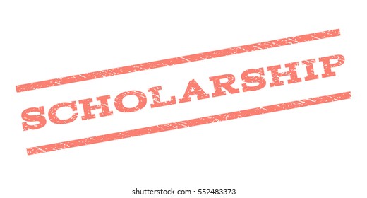 Scholarship watermark stamp. Text caption between parallel lines with grunge design style. Rubber seal stamp with unclean texture. Vector salmon color ink imprint on a white background.