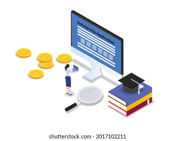 Schollarship online application isometric 3d vector concept for banner, website, illustration, landing page, flyer, etc.