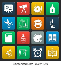 school 16 icons universal set for web and mobile flat