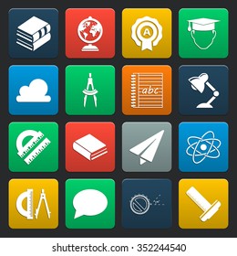 school 16 icons universal set for web and mobile flat