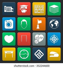 school 16 icons universal set for web and mobile flat