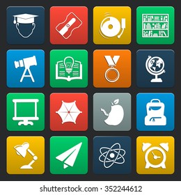 school 16 icons universal set for web and mobile flat