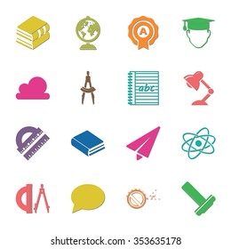 school 16 icons universal set for web and mobile flat