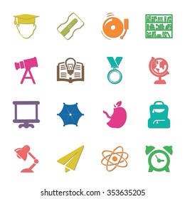 school 16 icons universal set for web and mobile flat