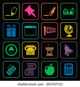 school 16 icons universal set for web and mobile flat
