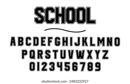 School Abstract font alphabet. Minimal modern urban fonts for logo, brand etc. Typography typeface uppercase and number. vector illustration