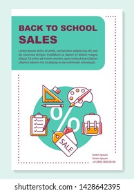 School accessories brochure template layout. September clearance. Flyer, booklet, leaflet print design with linear illustrations. Vector page layouts for magazines, annual reports, advertising posters