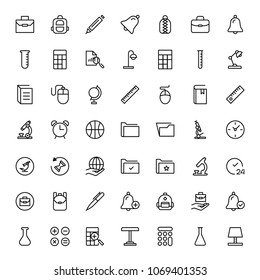 School accessories icon set. Collection of high quality black outline logo for web site design and mobile apps. Vector illustration on a white background.