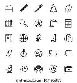 School accessories icon set. Collection of high quality black outline logo for web site design and mobile apps. Vector illustration on a white background.