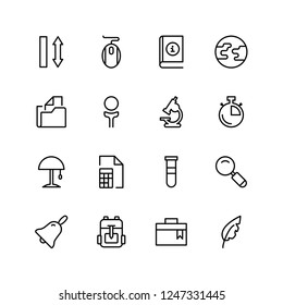 School accessories icon set. Collection of high quality black outline logo for web site design and mobile apps. Vector illustration on a white background.