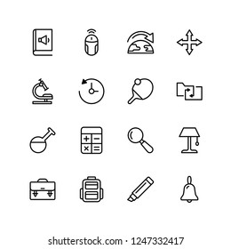 School accessories icon set. Collection of high quality black outline logo for web site design and mobile apps. Vector illustration on a white background.