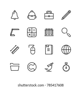 School accessories icon set. Collection of high quality black outline logo for web site design and mobile apps. Vector illustration on a white background.