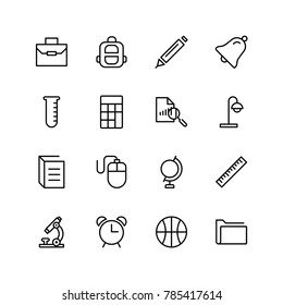School accessories icon set. Collection of high quality black outline logo for web site design and mobile apps. Vector illustration on a white background.