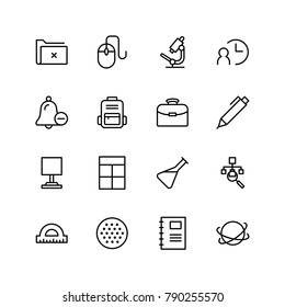 School accessories icon set. Collection of high quality black outline logo for web site design and mobile apps. Vector illustration on a white background.