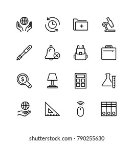 School accessories icon set. Collection of high quality black outline logo for web site design and mobile apps. Vector illustration on a white background.