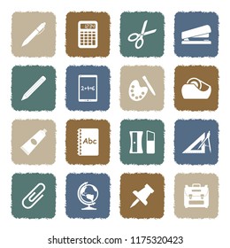 School Accessories Icons. Grunge Color Flat Design. Vector Illustration. 