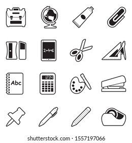 School Accessories Icons. Line With Fill Design. Vector Illustration.