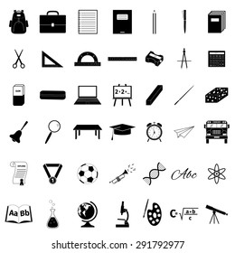 School accessories icons set, vector illustration