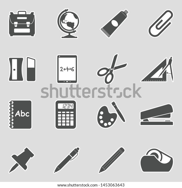 School Accessories Icons. Sticker Design.\
Vector Illustration.