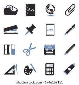 School Accessories Icons. Two Tone Flat Design. Vector Illustration.