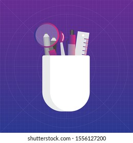 School accessories isolated in holder,illustration,vector.