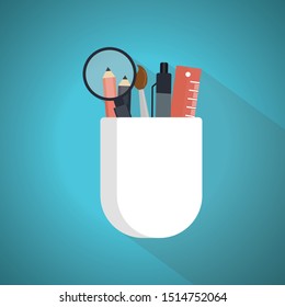 School accessories isolated in holder,illustration,vector. Blue Theme Concept
