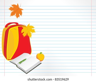 School accessories on the notebook pages. Vector