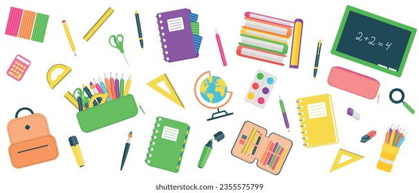 School accessories set. Back to school. Vector flat illustration