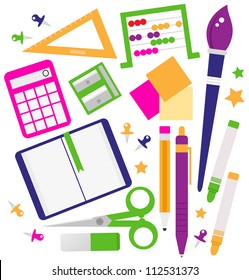 School accessories set isolated on white