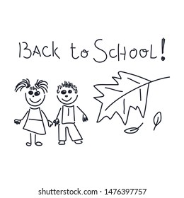 School activities. Drawing and handwriting of the child - back to school, boy and girl,vector illustration