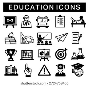 Conjunto de iconos de Vector de aula de maestros y actividades escolares
