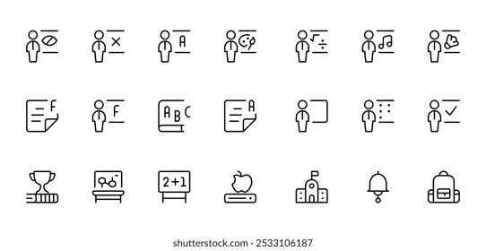 school activity icon, vector design with Editable Stroke. Line, Solid, Flat Line, thin style and Suitable for Web Page, Mobile App, UI, UX design.