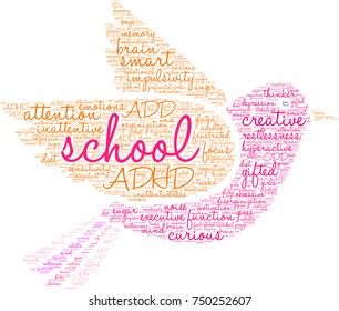 School ADHD word cloud on a white background. 